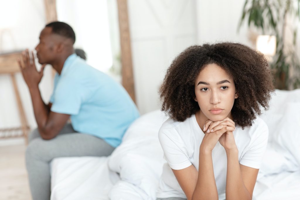 Quarrel, relationship problems, ignoring spouse and avoiding sex